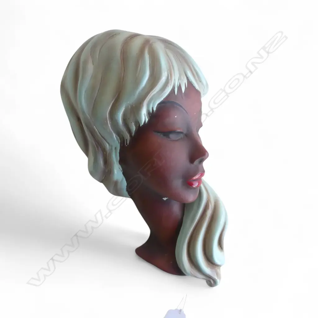 WEST GERMAN MID CENTURY CHINA FIGURAL WALL FACE GREEN HAIR H260MM Image 1++
