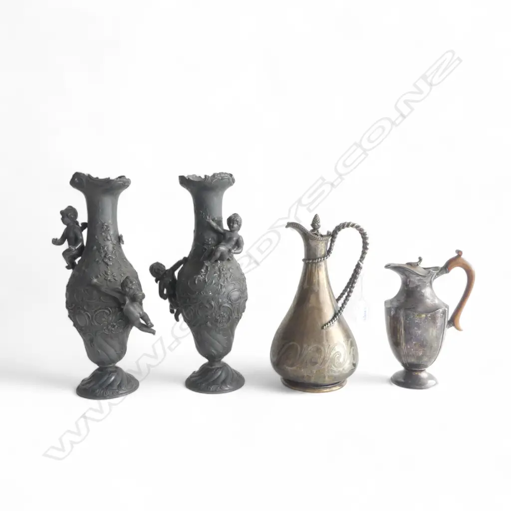 PR SPELTER VASES H.340mm + 2 EP JUGS Image 1++
