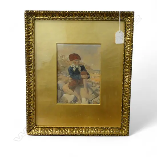 19thC W/C YOUNG BOY on ROCKS, indistinctly signed D Moss & 181? lower left, 170 x 130mm