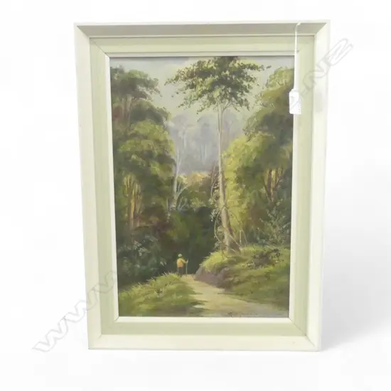 OIL ON BOARD BUSH WALK SIGNED H R MCGILLGOT H390 L270MM