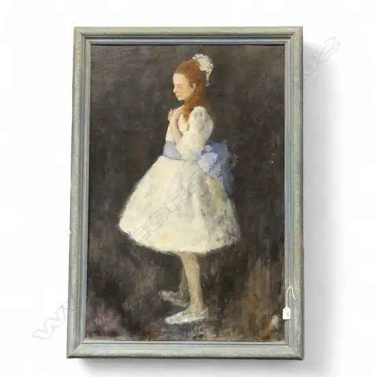 ARTIST UNKNOWN, GIRL IN WHITE DRESS, ACRYLIC ON BOARD 910x605mm TAPED IN FRAME