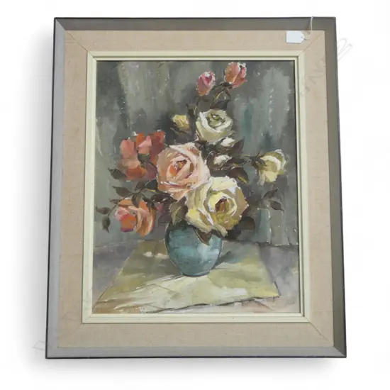 FLORENCE M. LUXFORD, ROSE STILL LIFE, OIL ON BOARD, 490x300mm