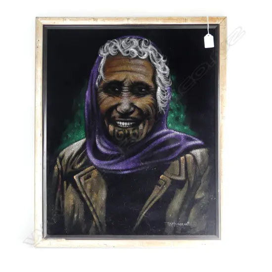 BRUCE MCLACHLAN OIL ON VELVET DAME Whina Cooper 550 X 450mm