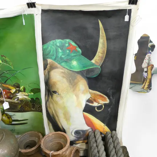 LGE ACRYLIC ON UNSTRETCHED CANVAS Cuban Communist Cow 1060 x 870mm