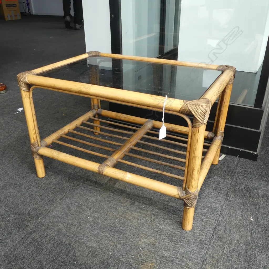 CANE SIDE TABLE, GLASS TOP W.630mm Image 1++