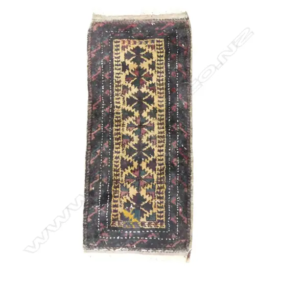 SMALL HAND KNOTTED WOOL PILE RUG, INSECT DAMAGE 930x440mm