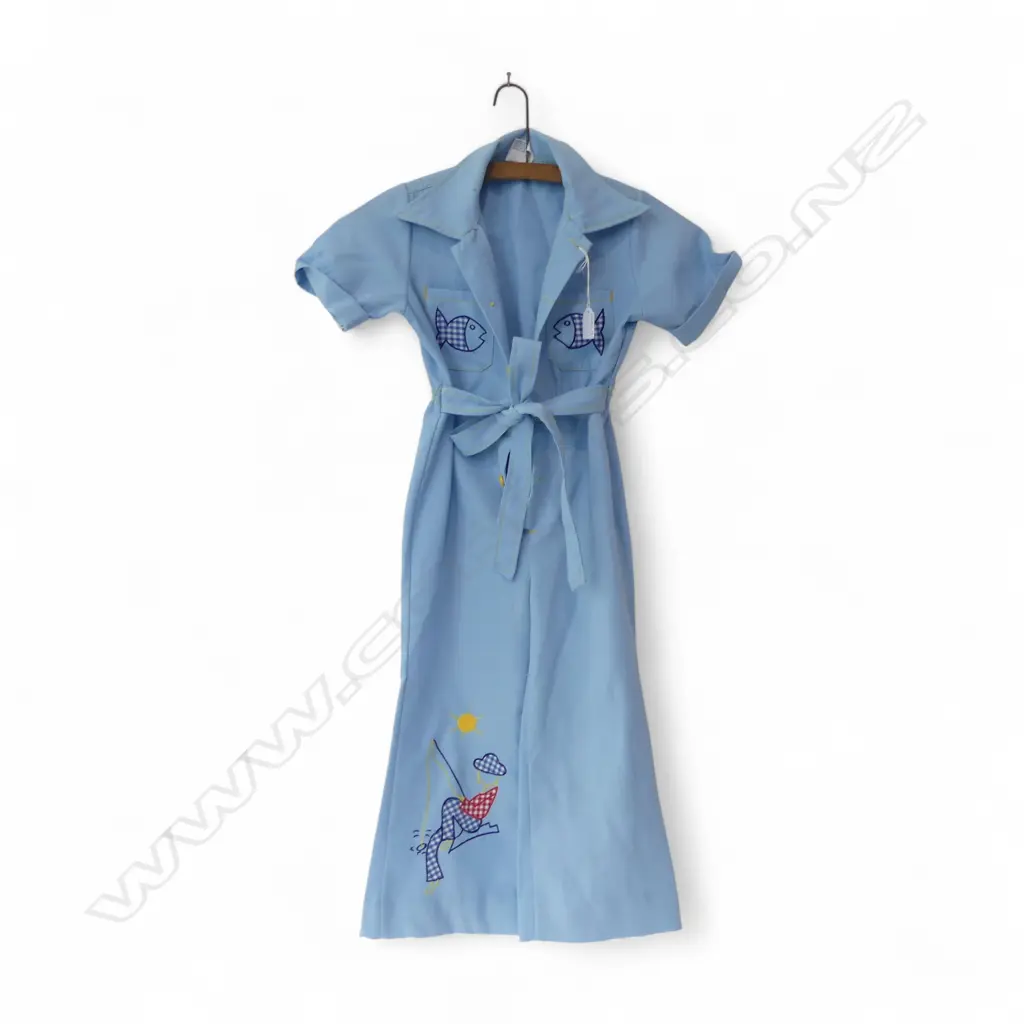 VINTAGE 'Team'etts' polyester BLUE CHILD'S JUMPSUIT fishing themed. Labelled size 6  Image 1++