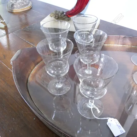 SET 5 19thC CLEAR WINE GLASSES thistle shaped bowls