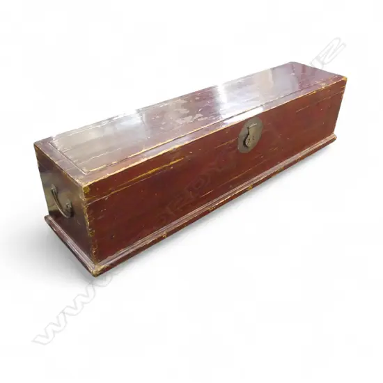 CHINESE RED PAINTED LONG STORAGE TRUNK 1350  x 300 x 330mm