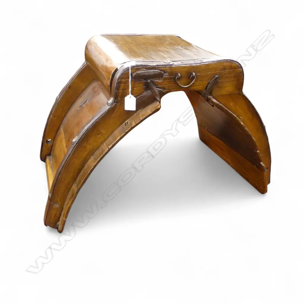 Mongolian Saddle Table in two pieces in natural dark brown timber colour, circa 1920 Image 1++