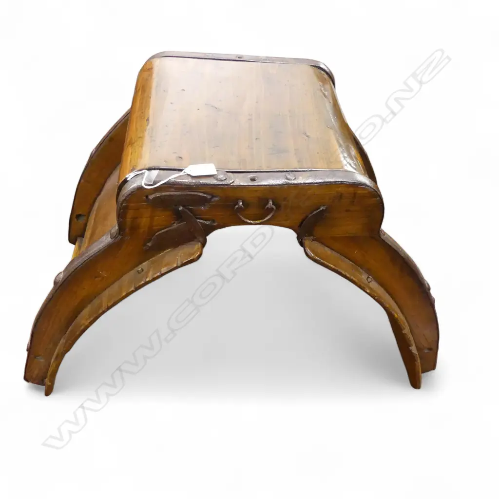 Mongolian Saddle Table in two pieces in natural dark brown timber colour, circa 1920 Image 1++