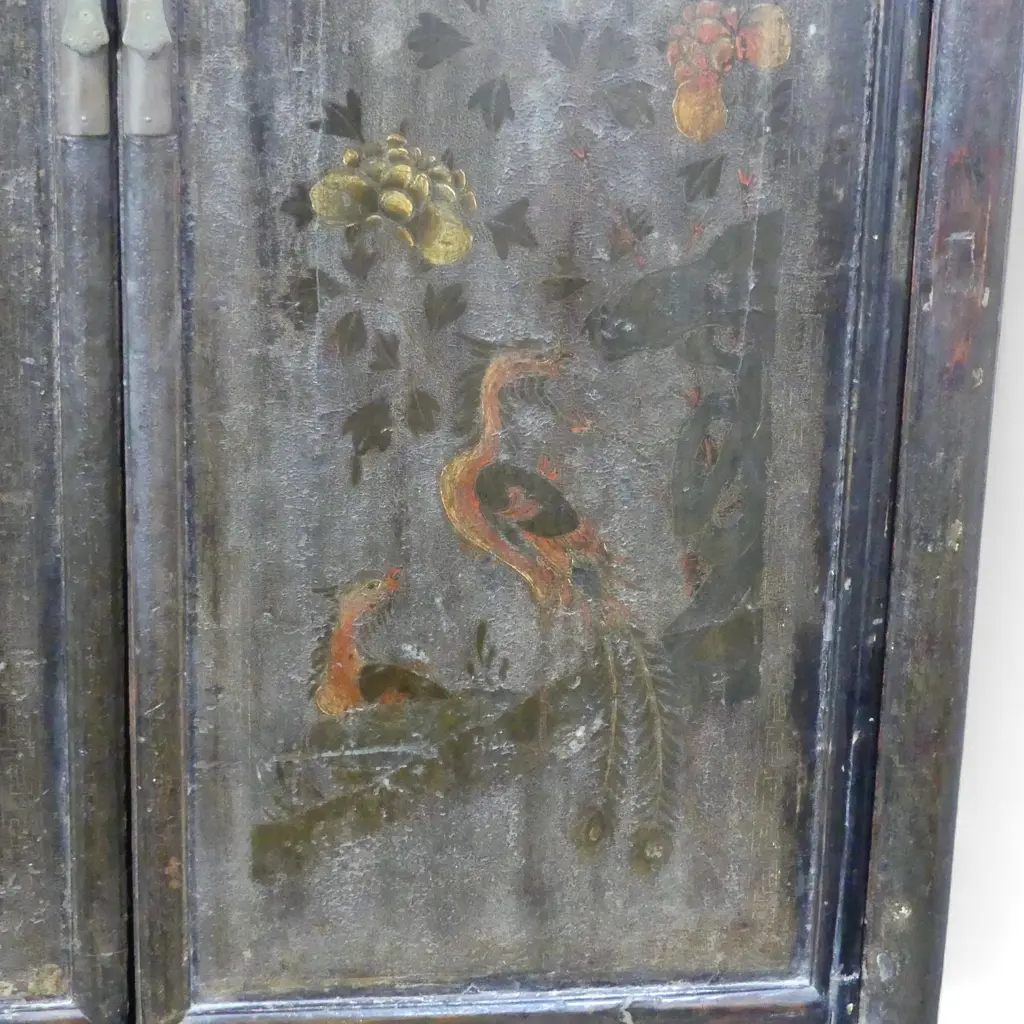 CHINESE LATE QING STANDING CABINET w 2 DOORS w ORIG PAINTED DECORATION (cut out to back panel) 1090 x 570 x 1740mm Image 1++