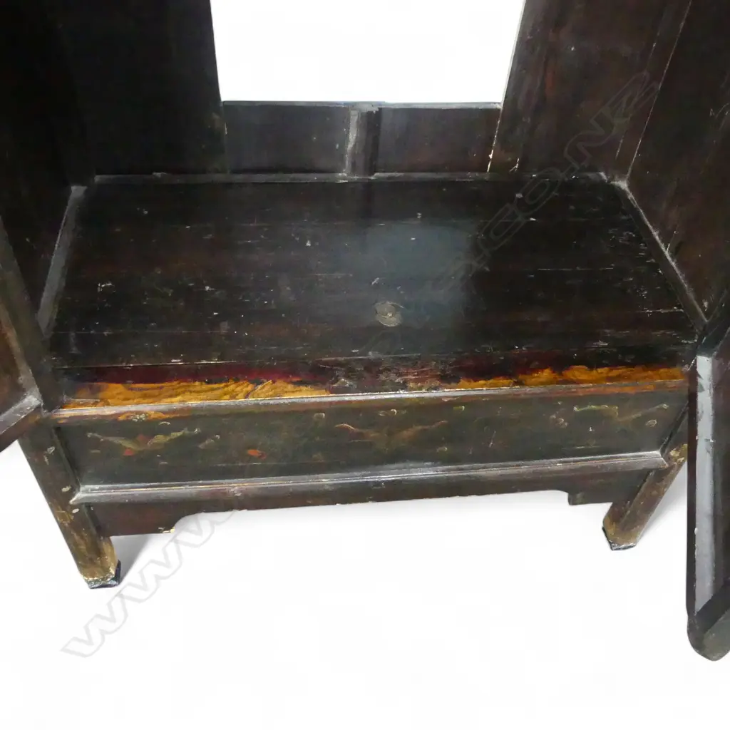 CHINESE LATE QING STANDING CABINET w 2 DOORS w ORIG PAINTED DECORATION (cut out to back panel) 1090 x 570 x 1740mm Image 1++