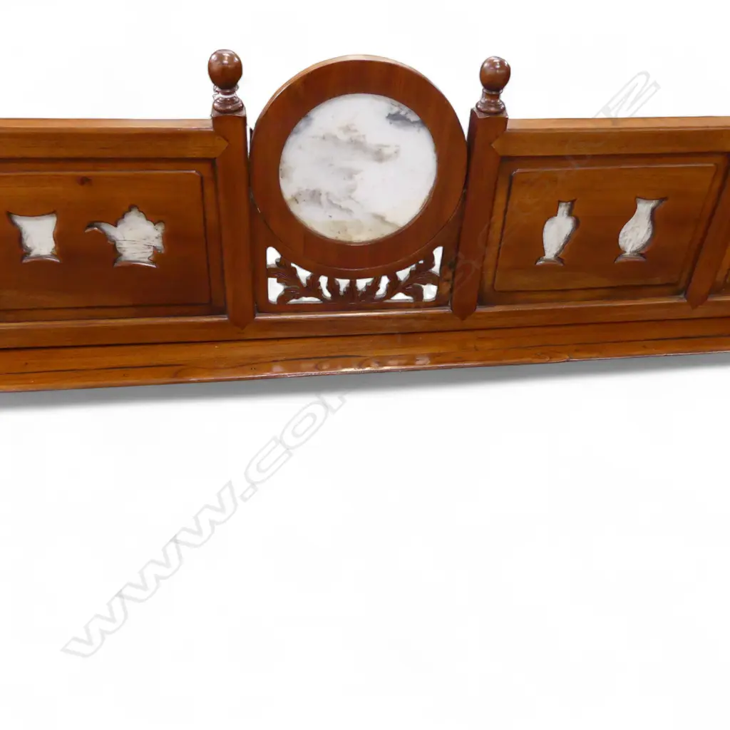 Opium Bed with marble panels and rattan base and pillow, Zhejiang province, c.1895 1930 x 830 x 980mm Image 1++