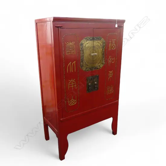 Large Chinese Cabinet with 2 doors w Longevity & Happiness calligraphy, Zhejiang province, c.1910.  1040 x 600 x 1800mm