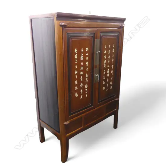 Large Chinese two door cabinet & single drawer, bone inlaid carving, Zhejiang province, c.1900. 1160 x 620 x 1770mm