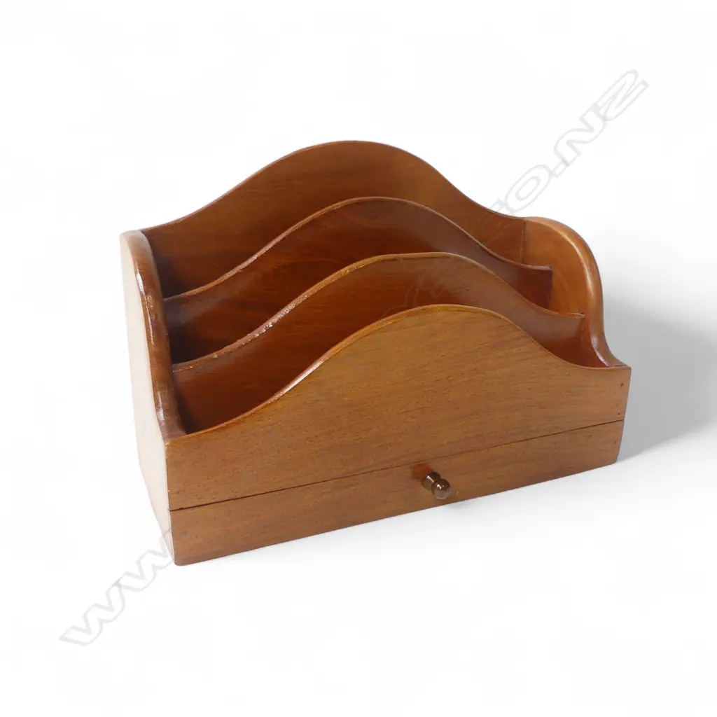 VINTAGE WOODEN 3-TIER LETTER RACK WITH SMALL DRAWER Image 1++