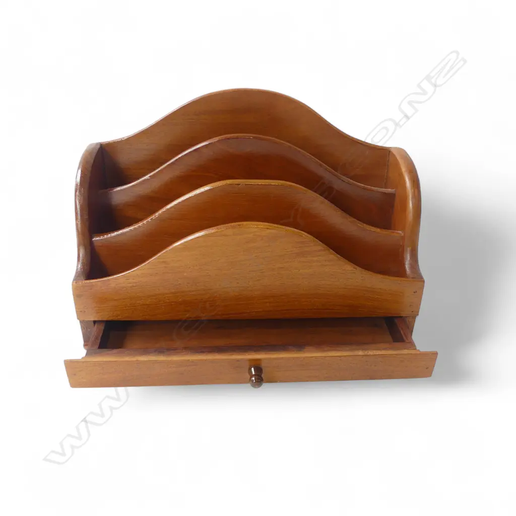 VINTAGE WOODEN 3-TIER LETTER RACK WITH SMALL DRAWER Image 1++