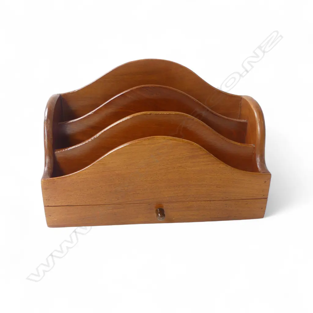 VINTAGE WOODEN 3-TIER LETTER RACK WITH SMALL DRAWER Image 1++
