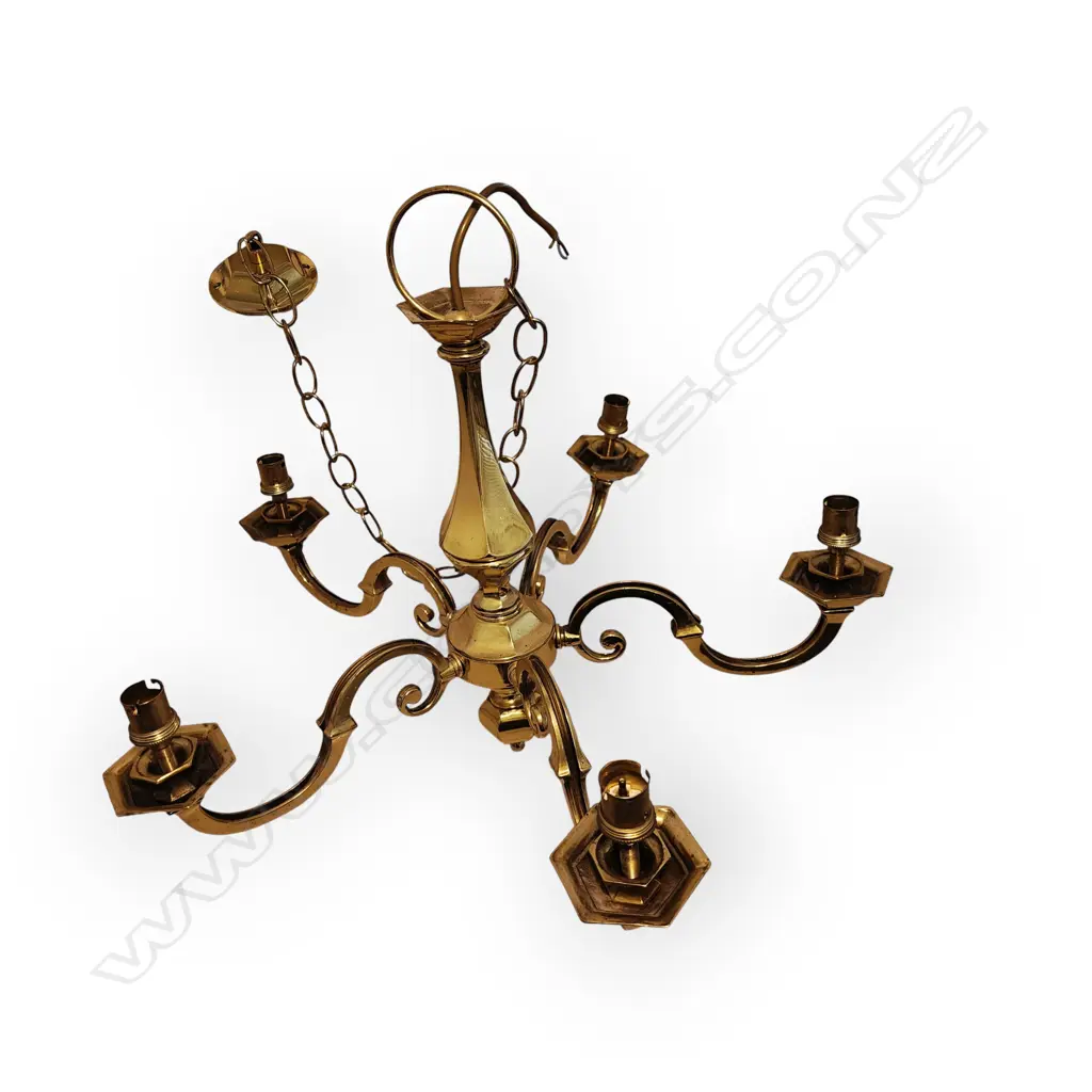 BRASS FIVE BRANCH CHANDELIER Image 1++