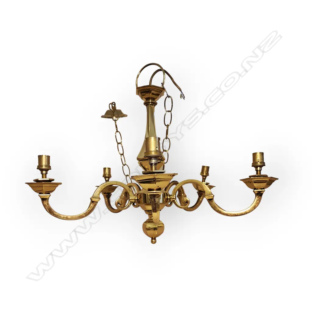 BRASS FIVE BRANCH CHANDELIER Image 1++