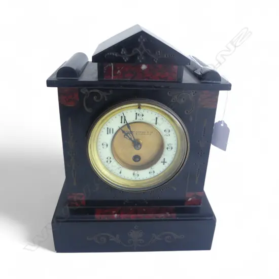 STEWART DAWSON & Co. BLACK SLATE & MARBLE MANTEL CLOCK H.285mm