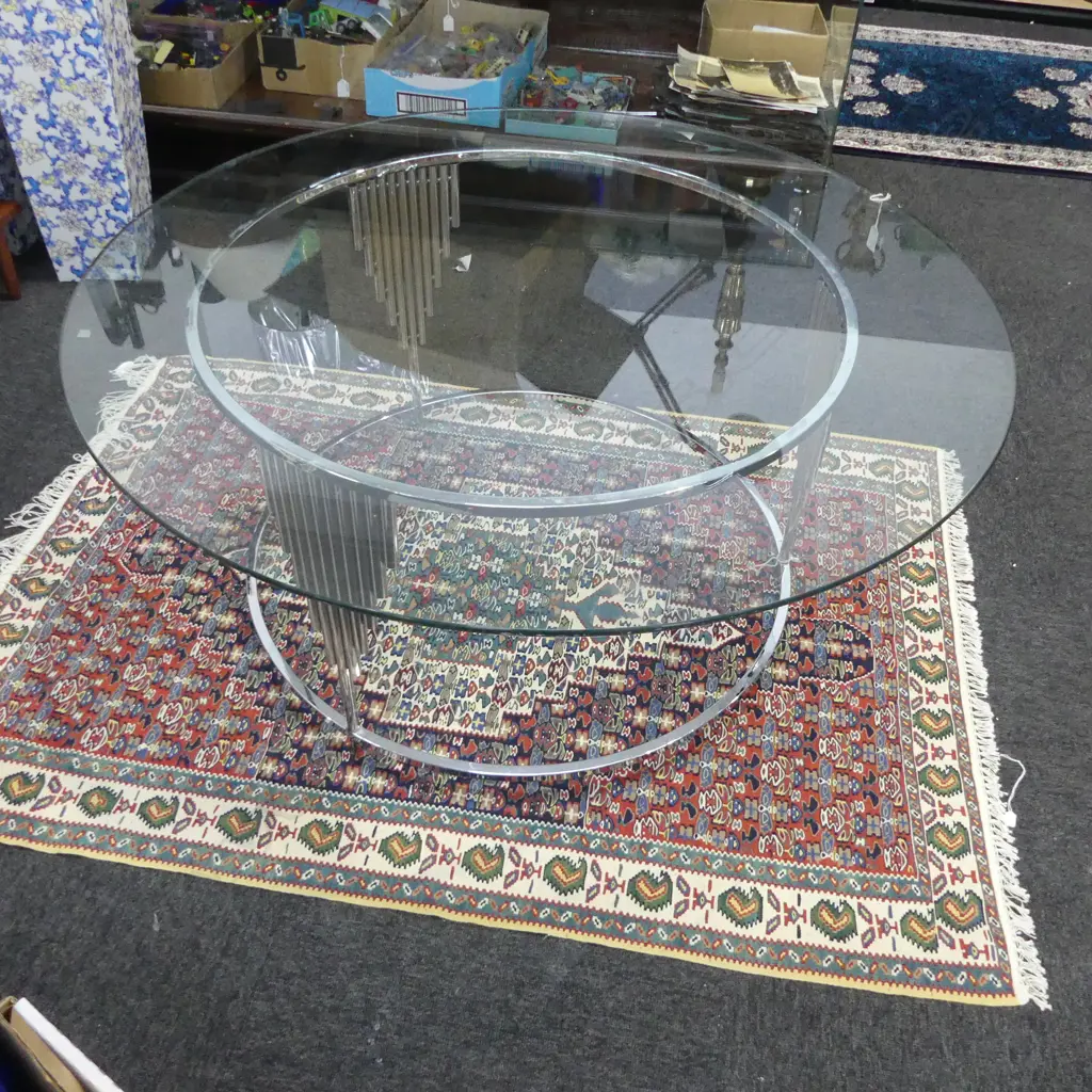 ART DECO STYLE CHROME COFFEE TABLE w. GLASS TOP H.480 Dia.1100mm Image 1++