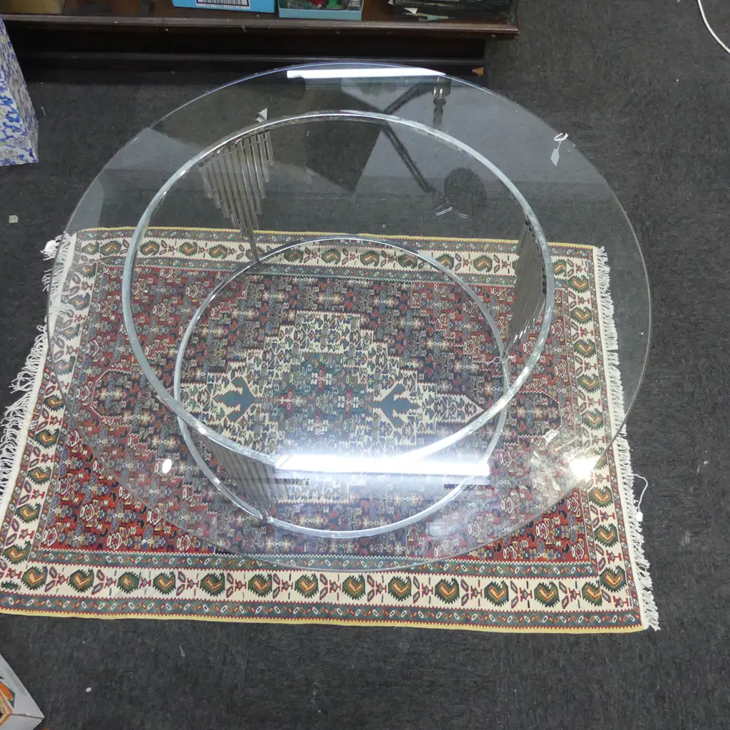 ART DECO STYLE CHROME COFFEE TABLE w. GLASS TOP H.480 Dia.1100mm Image 1++