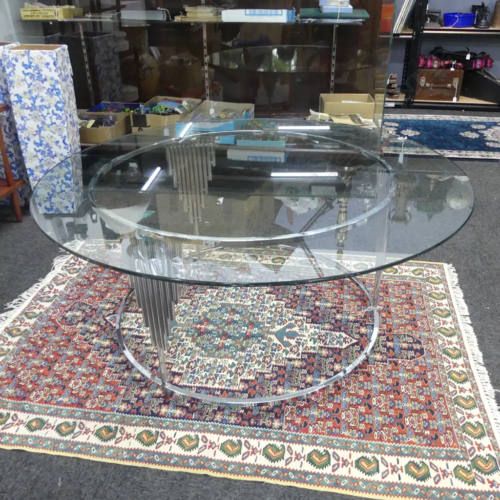 ART DECO STYLE CHROME COFFEE TABLE w. GLASS TOP H.480 Dia.1100mm Image 1++