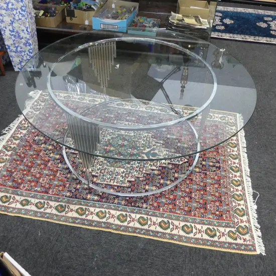 ART DECO STYLE CHROME COFFEE TABLE w. GLASS TOP H.480 Dia.1100mm