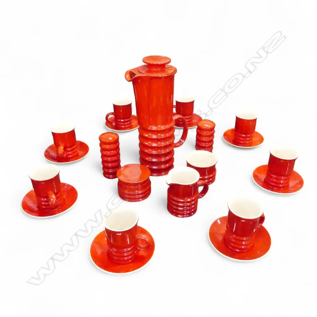 14 PCE RED CARLTON WARE COFFEE SET... Image 1++
