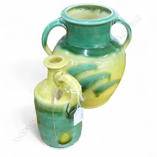 2 PCES ANDREW VAN DER PUTTEN STUDIO POTTERY; VASE H.230mm & BOTTLE