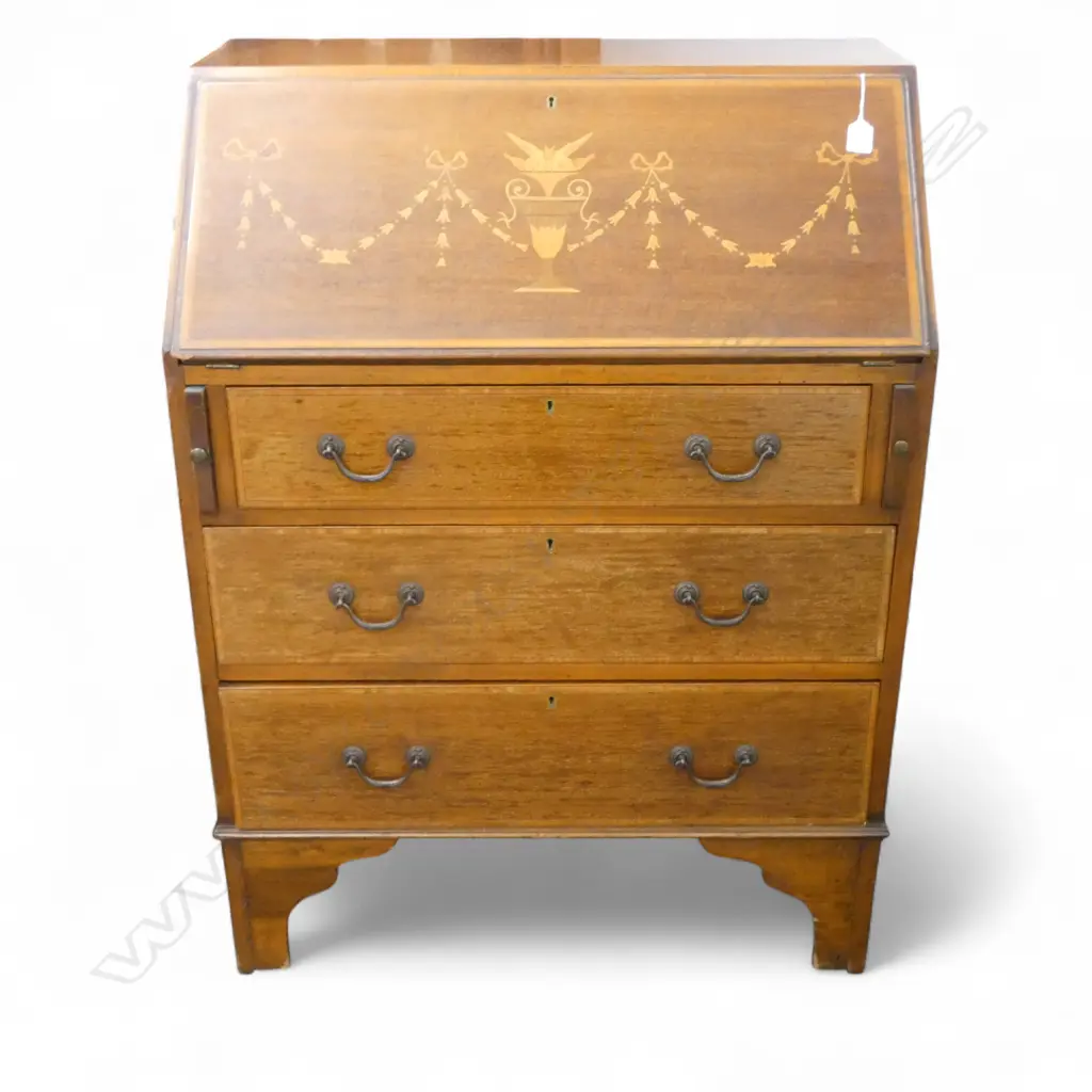Edwardian Sheraton Revival walnut inlaid fall front writing bureau 760 x 460 x 1030mm Image 1++