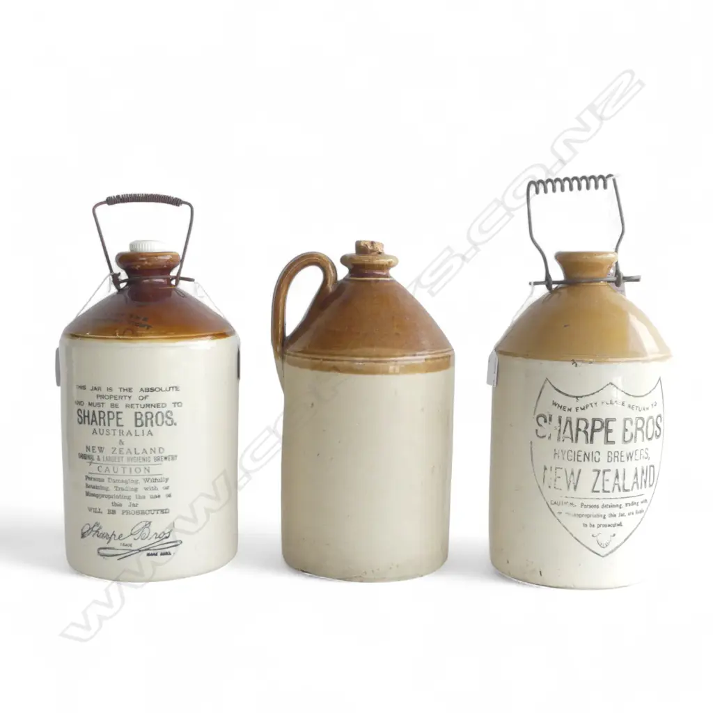 3 ANTIQUE STONEWARE FLAGONS, H.320mm Image 1++
