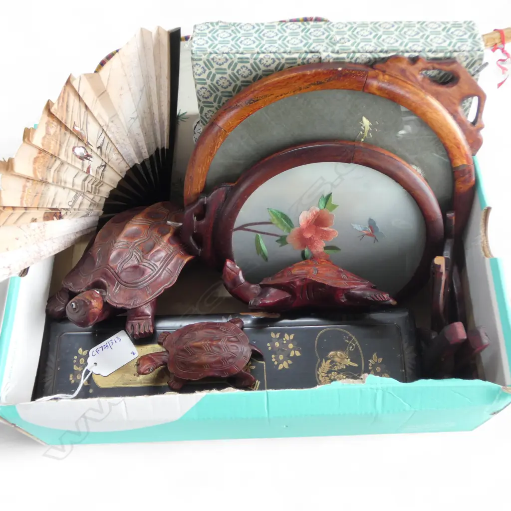 small box 8 vintage oriental collectables fan box l270mm etc Image 1++