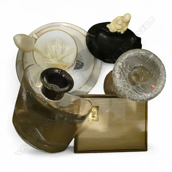 ASST. ITEMS; ITTALA CANDLESTICK, PLAYING CARDS, MANGONUI TRIO ETC