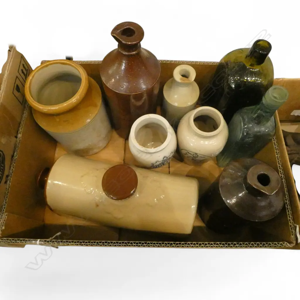 ASST. ANTIQUE STONEWARE & GLASS BOTTLES  Image 1++
