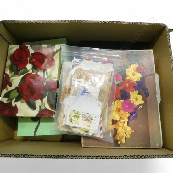 STAMP COLLECTION multiple boxes. Stamps on paper + album + FDC's etc