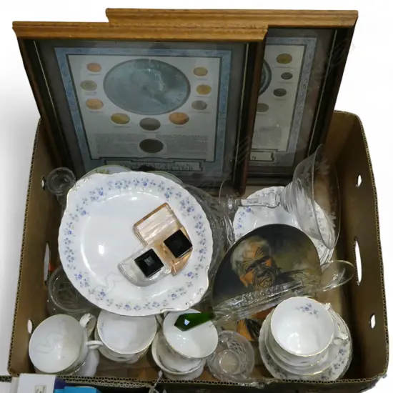 ASST. CRYSTAL & CHINA + 2 FRAMED COIN SETS