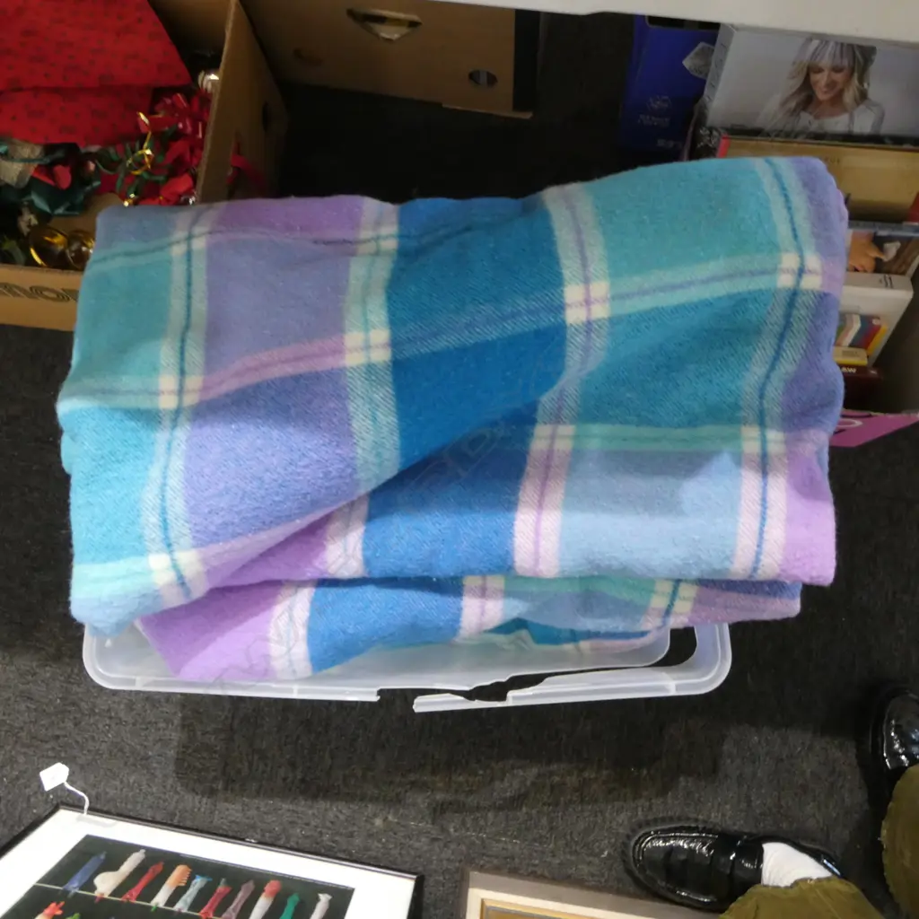 3 WOOL BLANKETS; ONE LABELED M&C 100 Image 1++