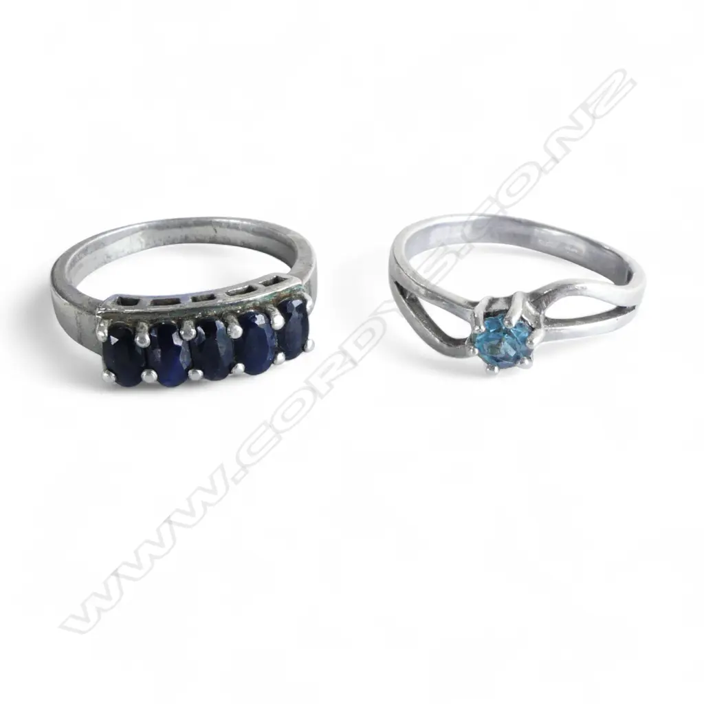2 STG SILVER RINGS SAPPHIRE SIZE P & Q Image 1++