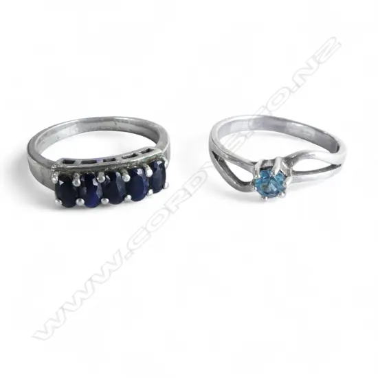 2 STG SILVER RINGS SAPPHIRE SIZE P & Q