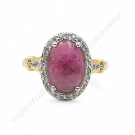 STAR RUBY & CZ RING, GILT SETTING, CLARITY of STONE ENHANCED, AIG CERT SIZE P1/2