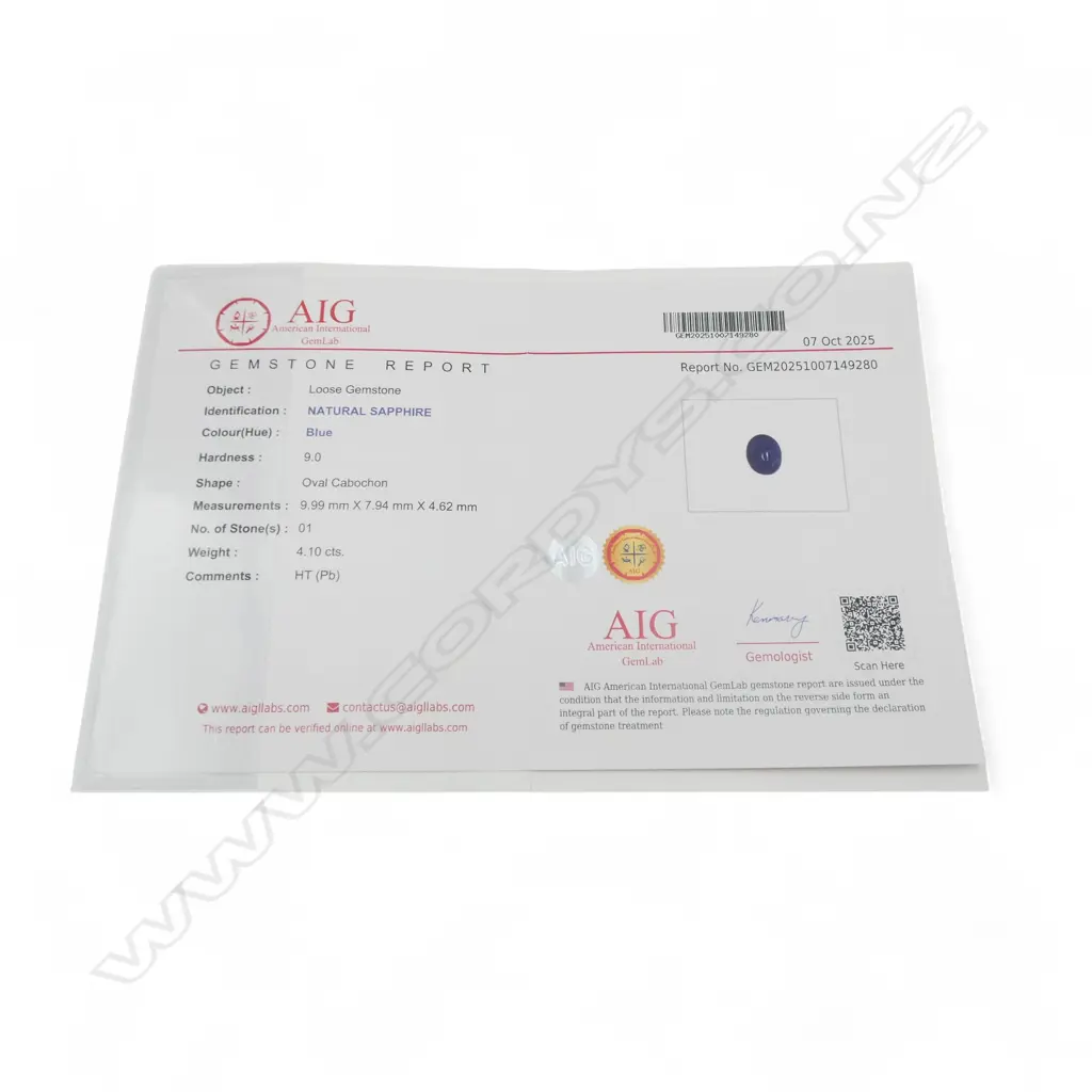 SAPPHIRE & CZ RING, CLARITY of STONE ENHANCED, AIG CERT SIZE S Image 1++