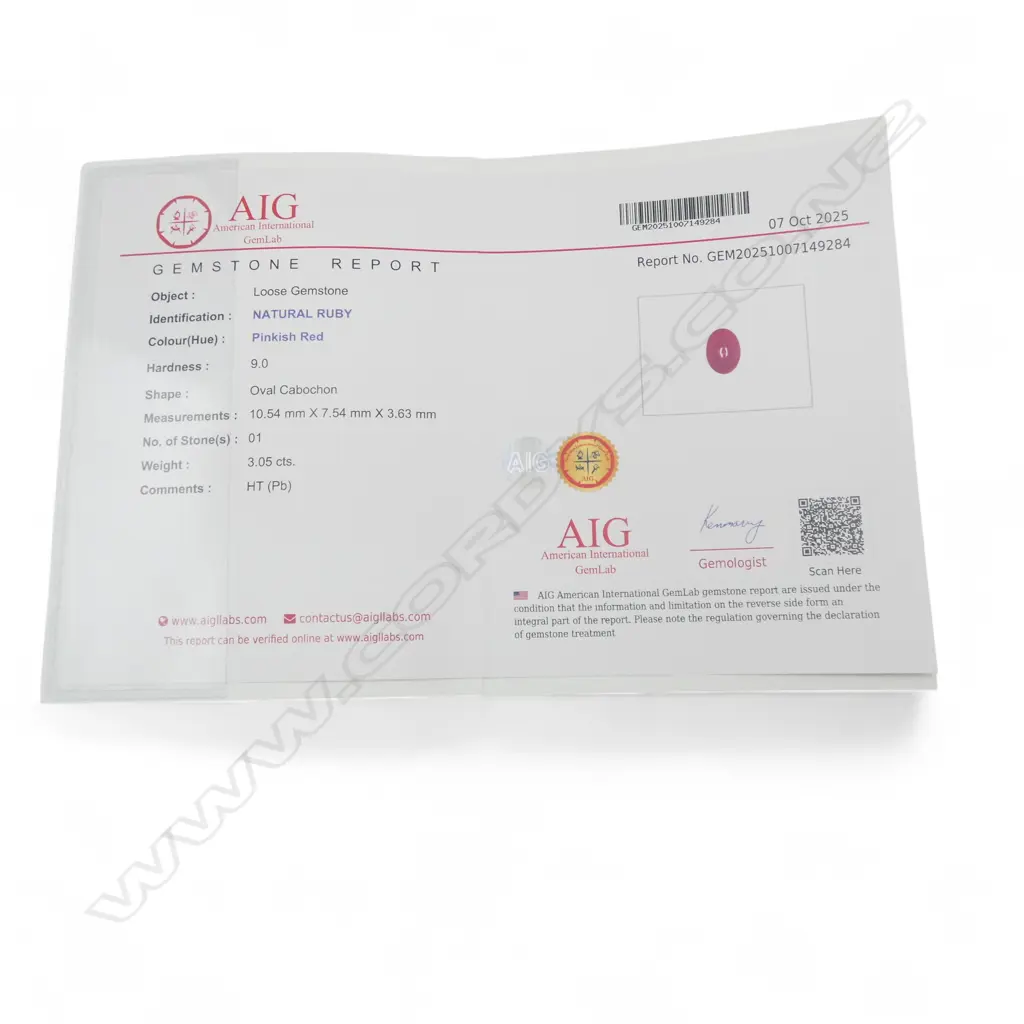 RUBY & CZ RING, STONE ENHANCED, AIG CERT SIZE T Image 1++