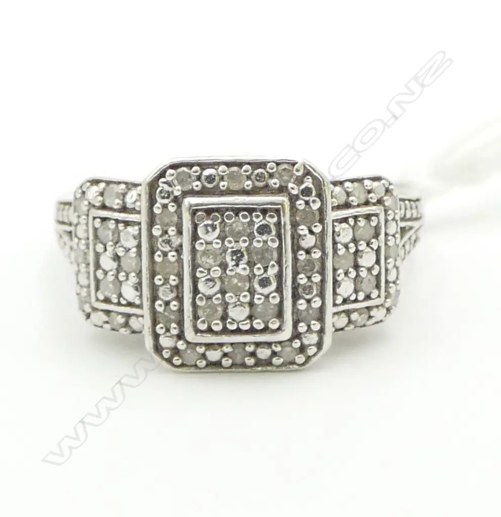 SILVER DIAMOND PAVE SET RING SIZE P Image 1++