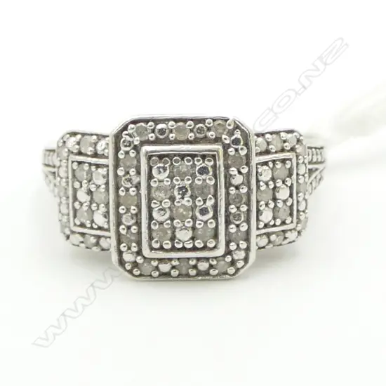 SILVER DIAMOND PAVE SET RING SIZE P