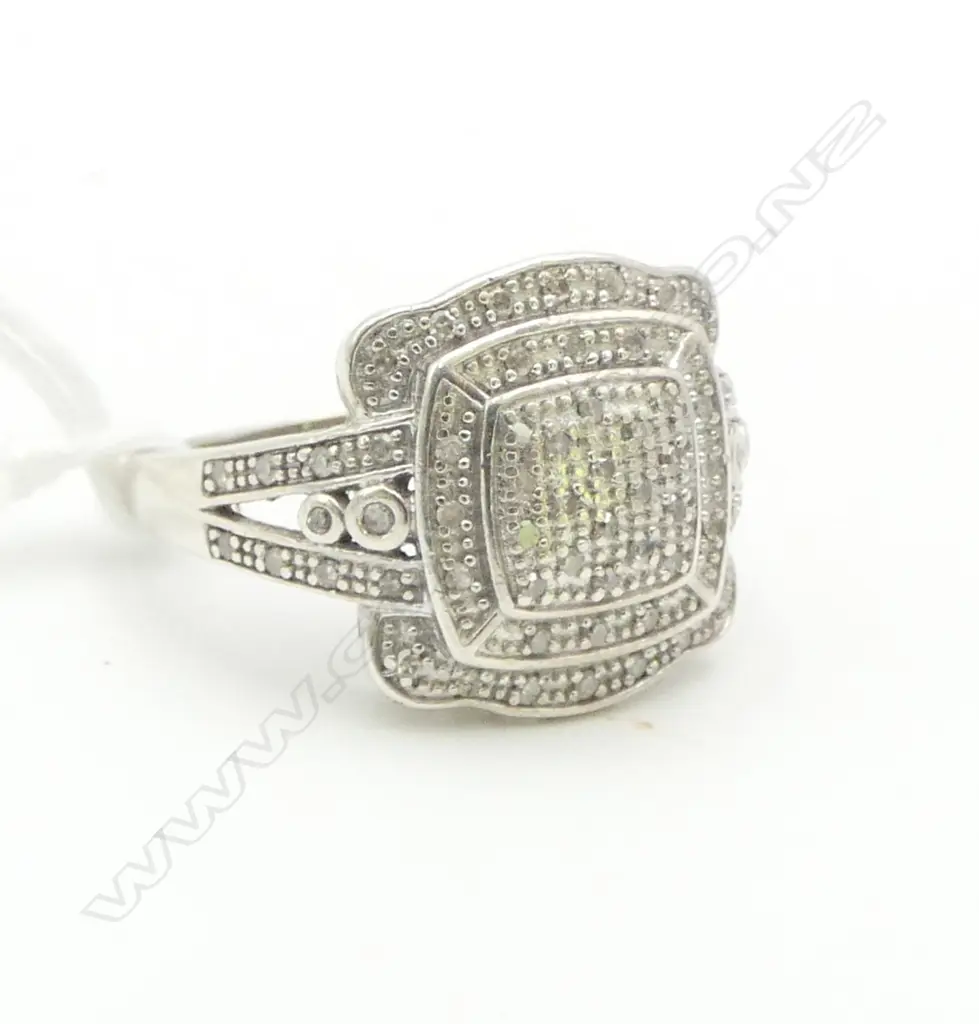 SILVER DIAMOND PAVE SET RING SIZE P Image 1++