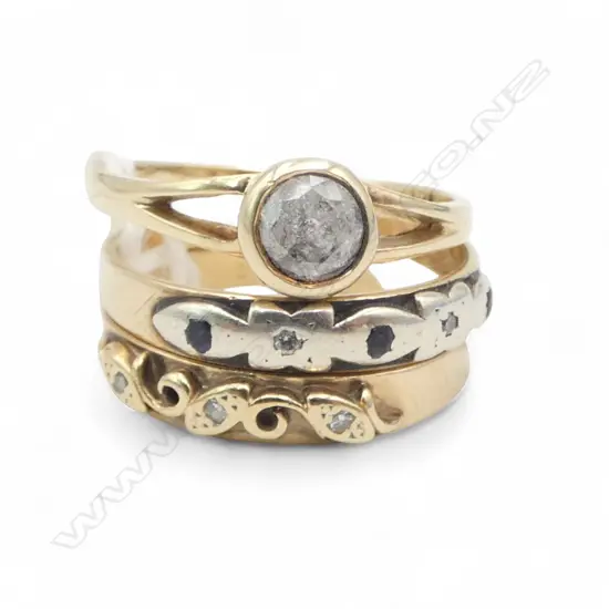 3x  9ct  CZ AND DIAMOND/SAPPHIRE RINGS, 5.68gm SIZE O & P