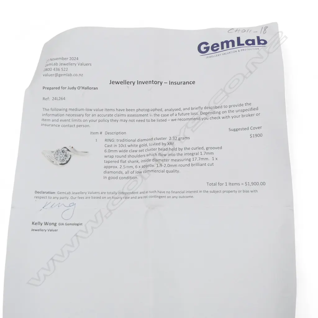 10ct WHITE GOLD DIAMOND CLUSTER RING, 2.31gm,  valuation SIZE P Image 1++